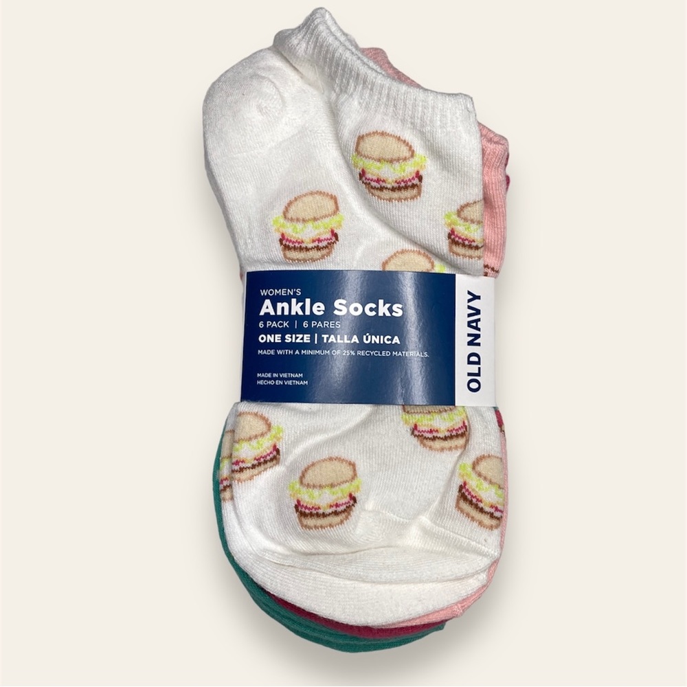 NWT Old Navy Novelty Ankle Socks 6-Pack — Food-Themed